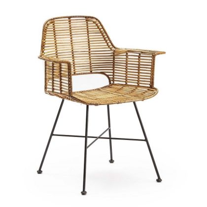 Silla Tropical con brazos de Mimbre natural y Metal negro