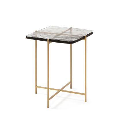 Mesa Auxiliar Elegante en Vidrio Rústico y Metal dorado.