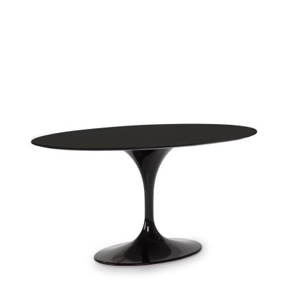 Mesa Comedor Ovalada de Dm y Aluminio en Negro, 150 Cm.