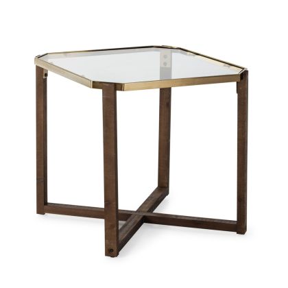Mesa Auxiliar Vintage en Cristal, Madera y Metal dorado.