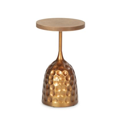 Mesa Auxiliar de Elegancia Escultórica en Madera natural y Metal dorado.