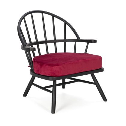 Sillón de Madera y Tela en Negro y Rojo.