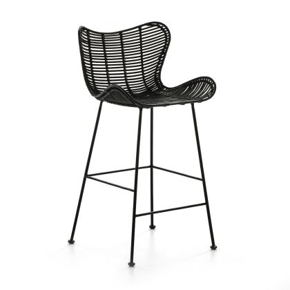 Taburete 48x46x95 Metal/Mimbre Negro
