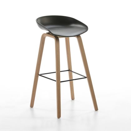 Taburete en Madera, Metal y Acrílico en Negro.