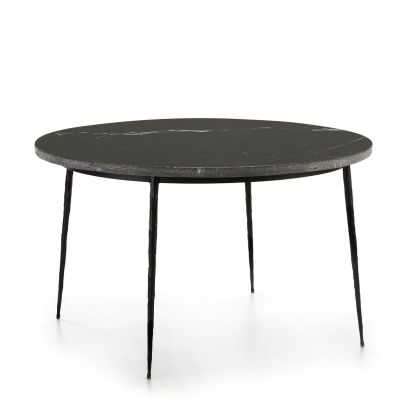Mesa Comedor Redonda Estilo Moderno Negro Mate Mármol, 125 Cm