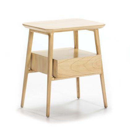 Mesita de Noche Estilo Nórdico en Madera Blanco Velado.