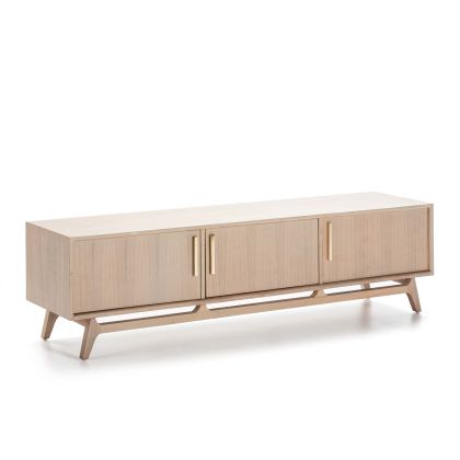Mueble TV Estilo Escandinavo en Madera natural con Pátina Gris.