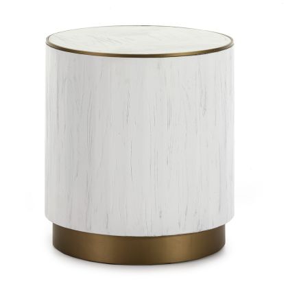 Mesa Auxiliar Estilo Art Decó hecha de Madera Blanca y Metal dorado.