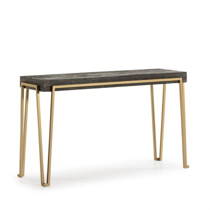 Consola en Madera de Abeto en Natural Oscuro y estructura de Metal en Dorado.