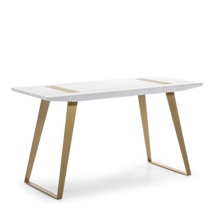 Escritorio Estilo Art Decó en Madera blanca y Metal dorado.