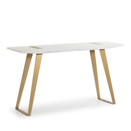 Consola de Madera Blanco/Metal Dorado, 150 Cm.