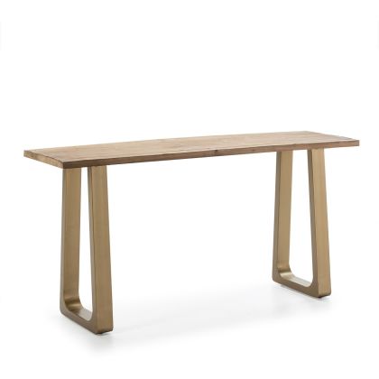 Consola Madera y Metal en Natural/Dorado, 160 Cm.