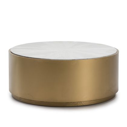 Mesa de Centro Estilo Art Decó en Madera blanca y base de Metal dorada.