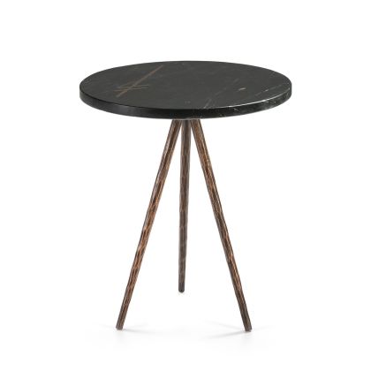 Mesa Auxiliar Art Decó en Mármol Negro y Metal Dorado Antique.