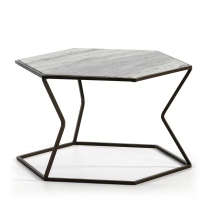 Mesa de Centro Geométrica Moderna en Mármol claro y Metal marrón oscuro.
