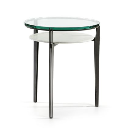 Mesa Auxiliar Moderna en Cristal, Mármol blanco y Metal negro.