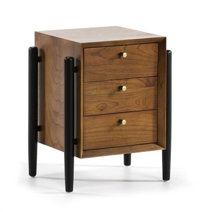 Mesita de Noche de Madera en color Marrón, Dorado y Negro.