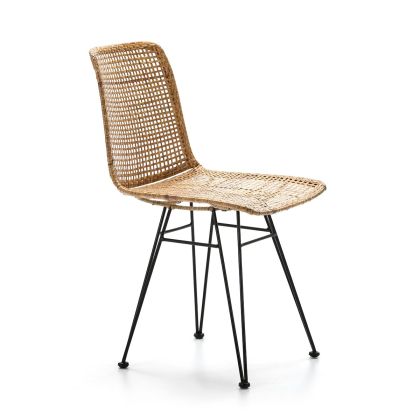 Silla Tropical de Mimbre Natural y Metal Negro.