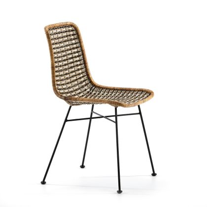 Silla Mediterránea en Mimbre y Metal Negro, Blanco y Natural.