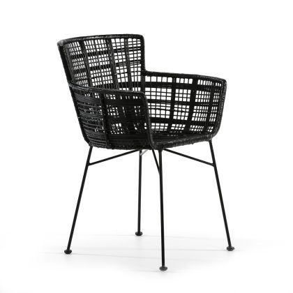 Silla Étnica de Mimbre negro y Metal negro.