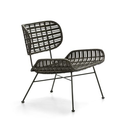 Sillón Curvo Étnico en Metal y Mimbre verde.