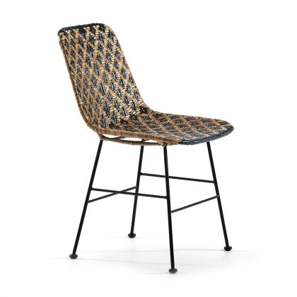 Silla de Metal y Mimbre en Negro, Natural y Azul.
