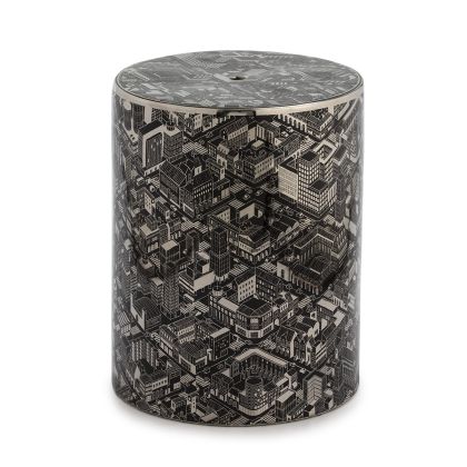 Taburete Retro de Cerámica en Plata y Negro.