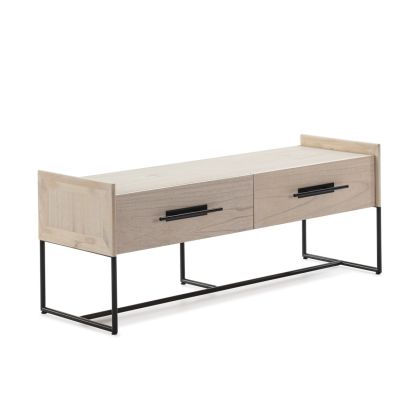 Mueble de TV Estilo Nórdico en Madera natural y Metal negro con 2 cajones con gran almacenaje.