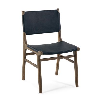 Silla de Madera Topo/Piel Azul Oscuro, 50 Cm.