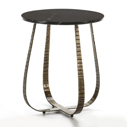 Mesa Auxiliar Estilo Art Decó en Mármol negro y Metal dorado.
