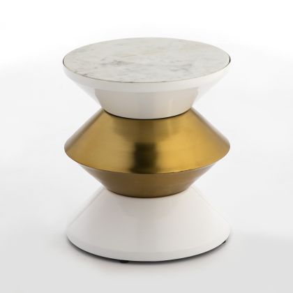 Mesa Auxiliar Estilo Art Decó en Mármol blanco y Metal blanco/dorado.
