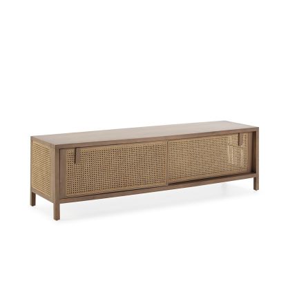 Mueble de TV Tropical Madera Arena y Ratán Natural.