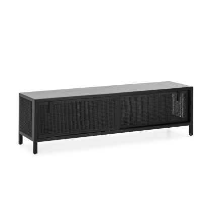 Mueble TV 160x42x48 Madera/Ratán Negro