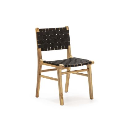 Silla Estilo Étnico en Madera de Teca natural y Tejido Nylon negro.