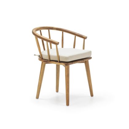 Silla Minimalista de Madera de Teca natural y Tela gris.