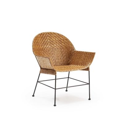Silla de Mimbre Natural y Metal Negro.