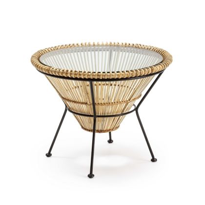 Mesa de Centro en Mimbre Natural y Metal Negro.