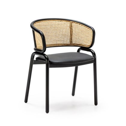 Silla de Ratán/Metal/P.Piel en Natural/Negro, 56 Cm.