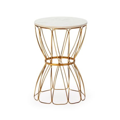 Mesa Auxiliar Glamour en Metal dorado y Mármol blanco.