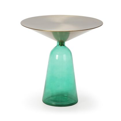 Mesa Auxiliar en Metal Dorado y Cristal Verde.
