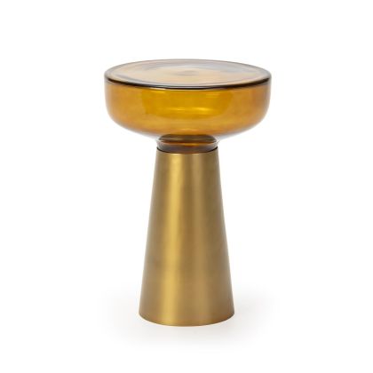 Mesa Auxiliar en Metal Dorado y Cristal Ámbar.
