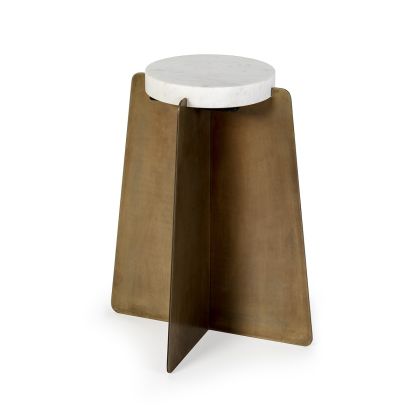 Mesa Auxiliar Diseño Exclusivo en Metal dorado antique y Mármol blanco.