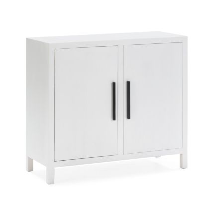 Aparador estilo moderno en madera de cedro blanco mate con tiradores de metal negro.