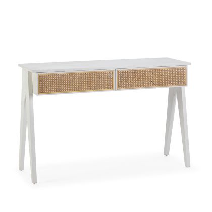 Consola Madera de Cedro/Ratán Blanco/Natural, 120 Cm.