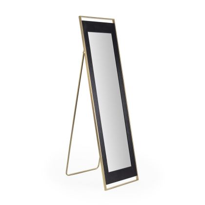 Espejo Estilo Art Decó en Madera Negra y Metal Dorado.