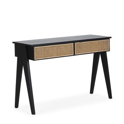 Consola Madera de Cedro/Ratán Negro/Natural, 120 Cm.