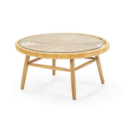 Mesa de Centro 92X92X46 Madera de Cedro/Cristal Templado Natural
