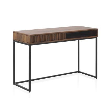 Escritorio Cajón Laminado Madera Maciza Mango Metal, 115 Cm
