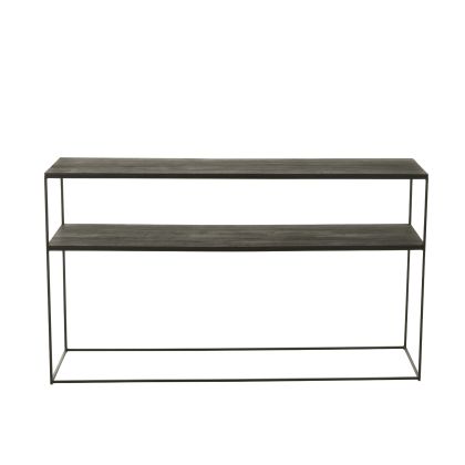 Consola diseño moderno en madera reciclada y metal negro.