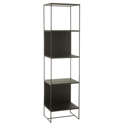 Estantería 4 baldas diseño moderno en madera de teca y metal negro.
